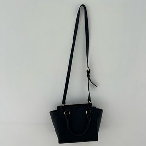 black handbag with gold detailing